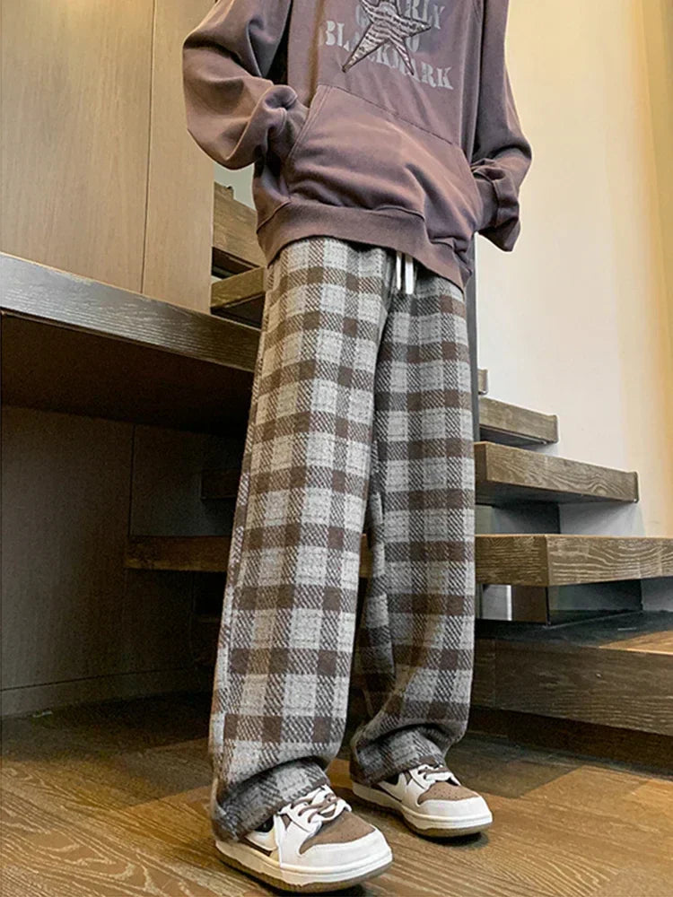 Pantalones anchos de lana a cuadros