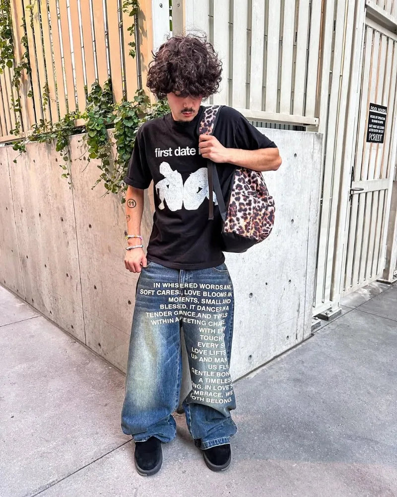 Vintage Metro Quotes Wide-leg Jeans