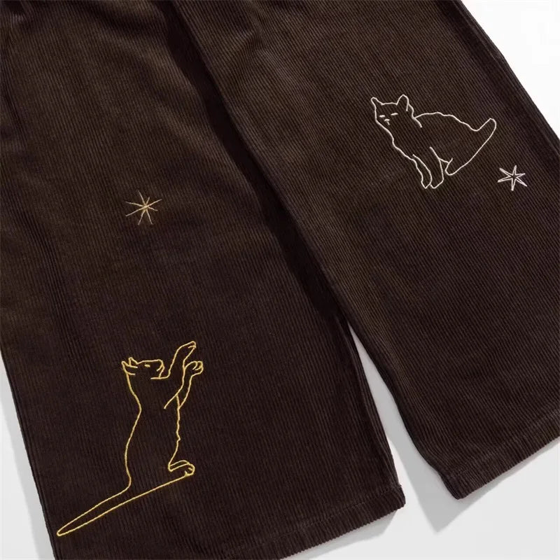 Indie Cartoon Cat Wide Leg Pants