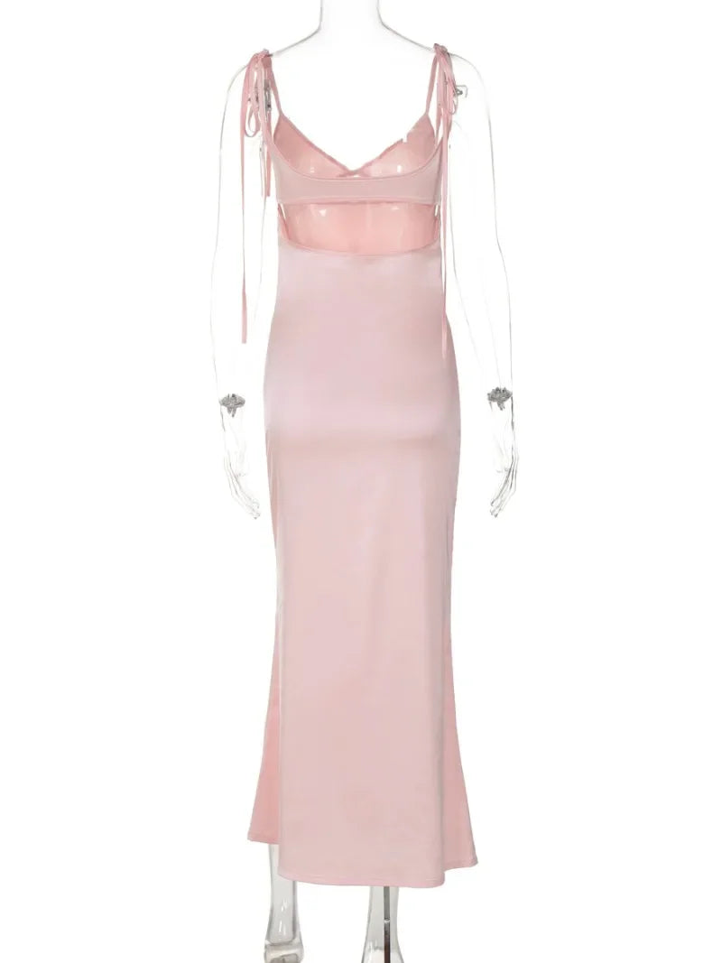 Cut Out Satin V-neck Maxi Dress
