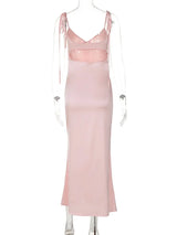 Cut Out Satin V-neck Maxi Dress
