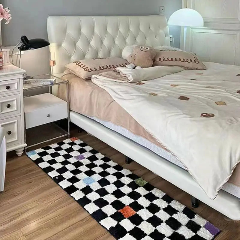 Black Checkered Bedroom Rug