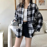 Oversized-Tartan-Jacken-T-Shirt mit Kragen