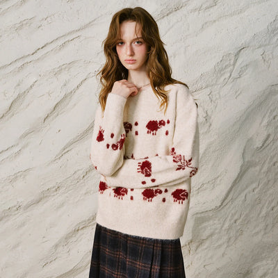 Sheep Jacquard Crew Neck Sweater