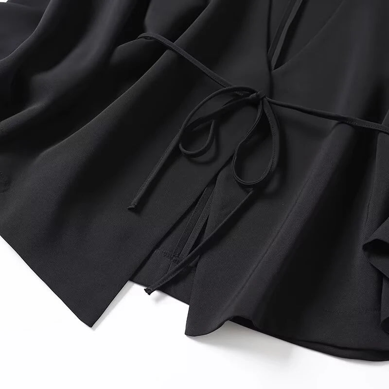 Women Lace Up Wrap High Street Black Blouse