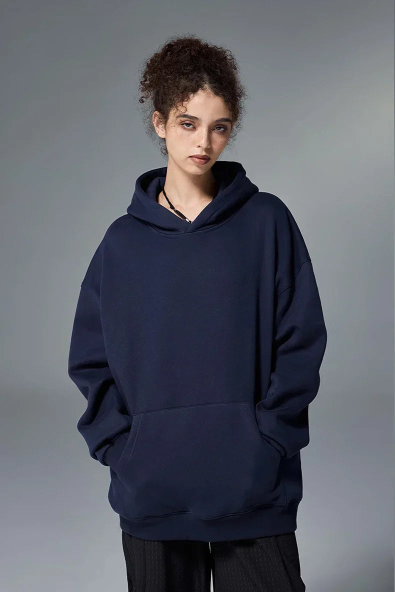 Einfacher Minimalistischer Fleece Hoodie in Uni-Farben