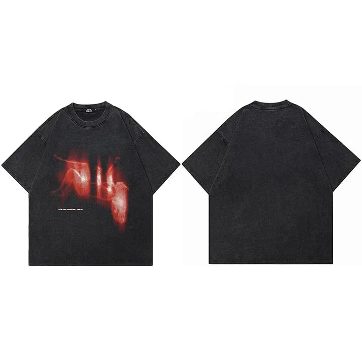 Oversized Vintage Graphic Shadow Cotton T-Shirt