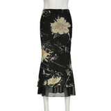 Gothic Aesthetics Double Layer Mesh Maxi Skirt