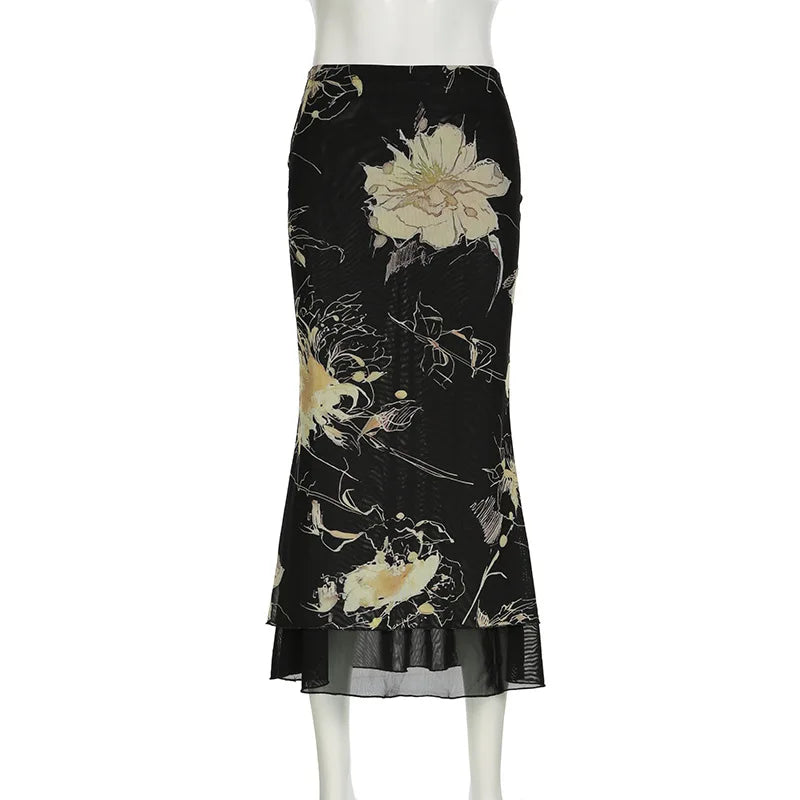 Gothic Aesthetics Double Layer Mesh Maxi Skirt