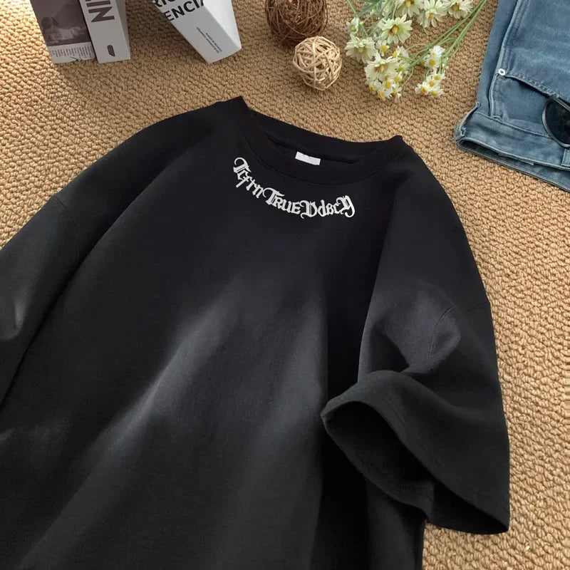 Oversized Letter Embroidery Cotton T-Shirt