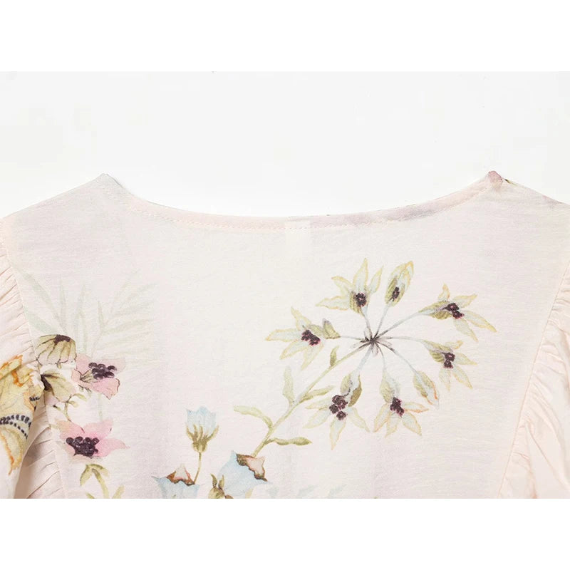 Floral Print Ruffle Wrap Vintage Blouse