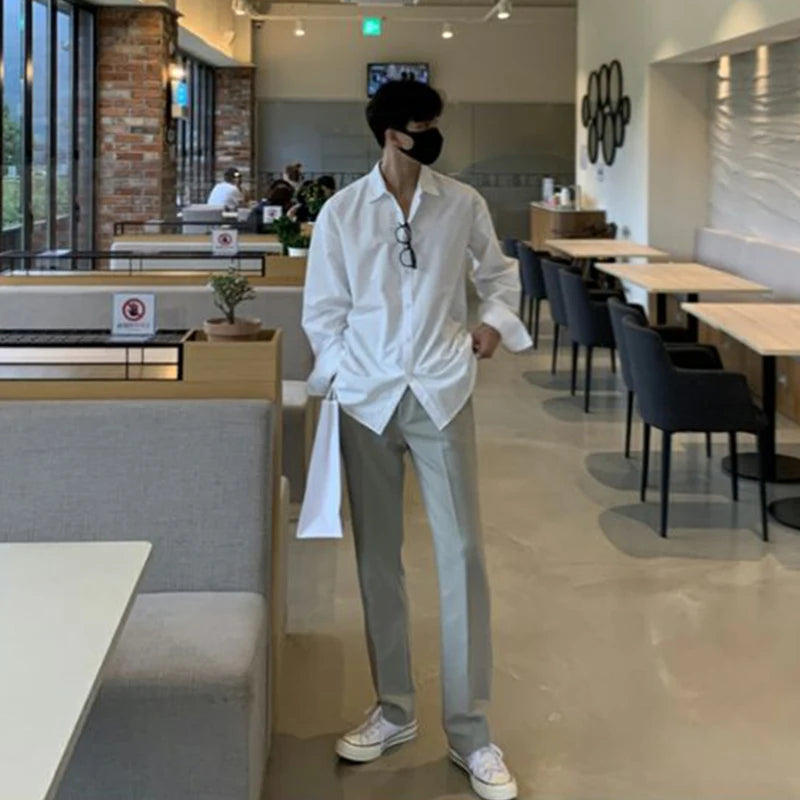 Korean Aesthetics Solid Color Men's Shirt