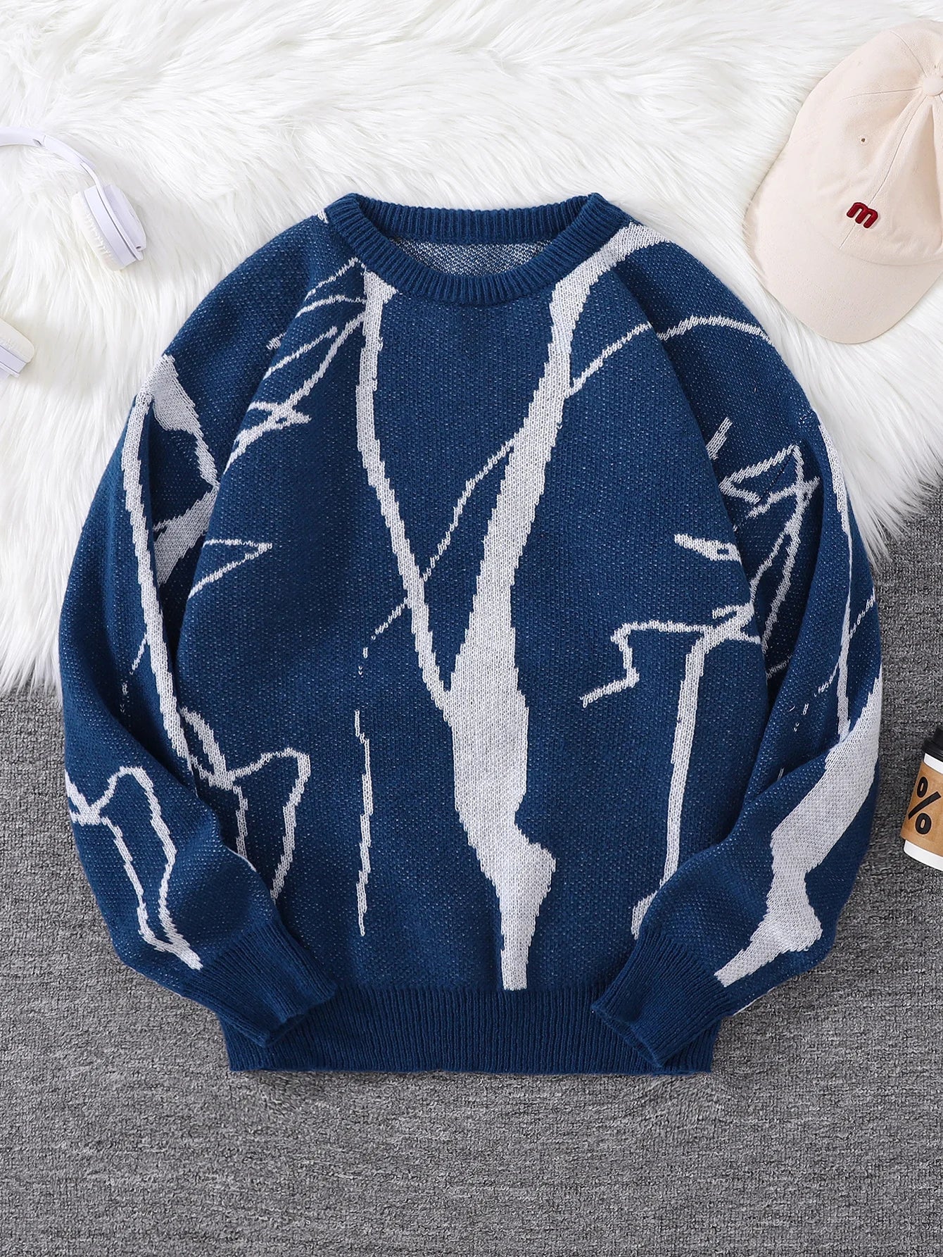 Weirdcore Abstract Pattern Round Neck Sweater