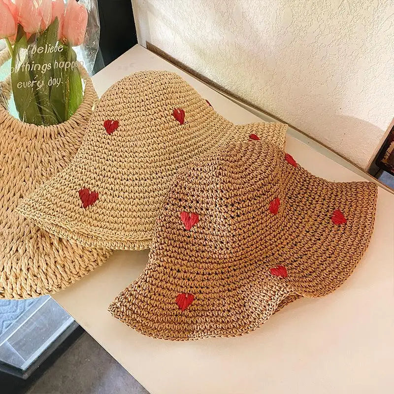 Red Love Crochet Handmade Straw Hat