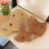 Red Love Crochet Handmade Straw Hat