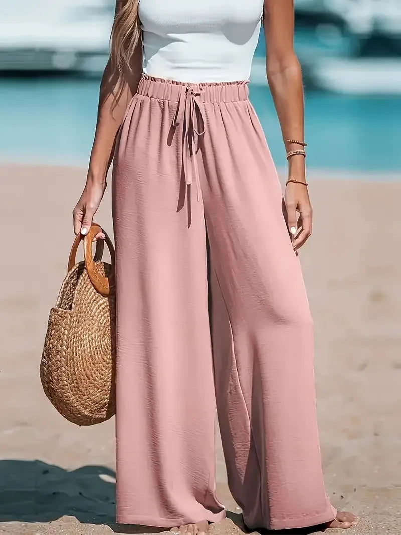 Old Money Women Drawstring Wide Leg Pants
