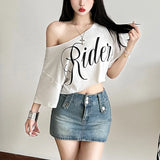 Top corto extragrande asimétrico Ride Print