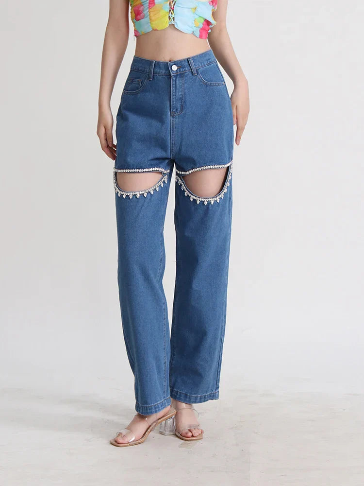 Baddie Embellished Ripped  Denim Jeans