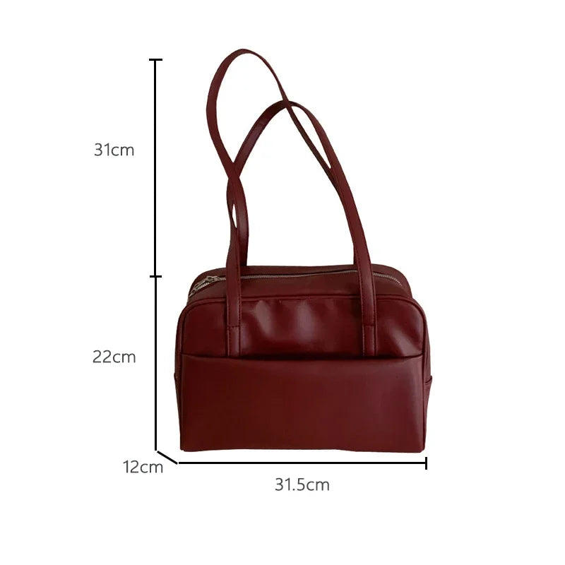 Y2K Leather Simple Style Shoulder Bag