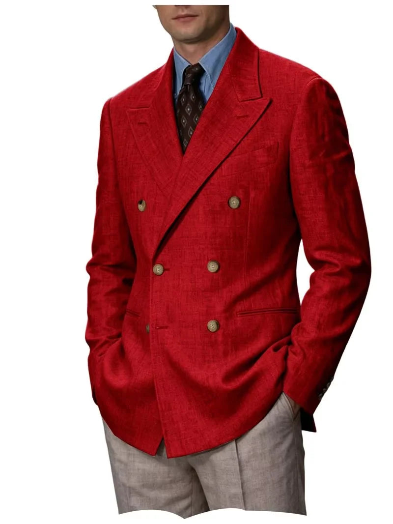 Double Breasted Linen Blend Blazer
