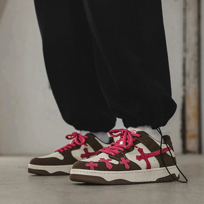 Retro Kreuzmuster Skater-Schul-Sneakers