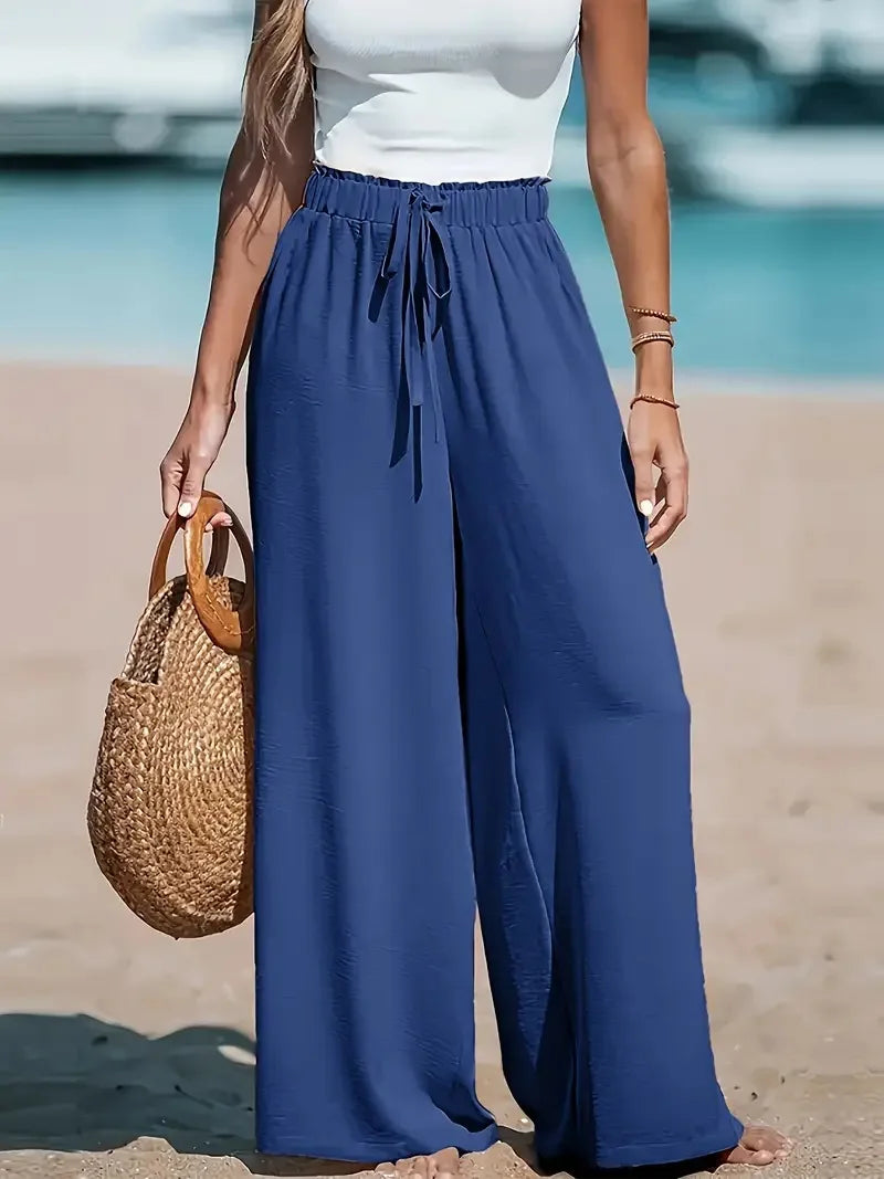 Old Money Women Drawstring Wide Leg Pants