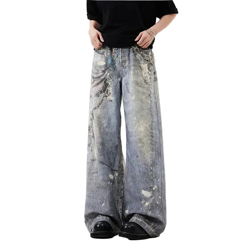 Jeans mit Ketten-Print, gerader Schnitt
