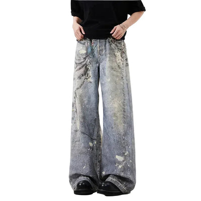 Chain Printed Straight Jeans
