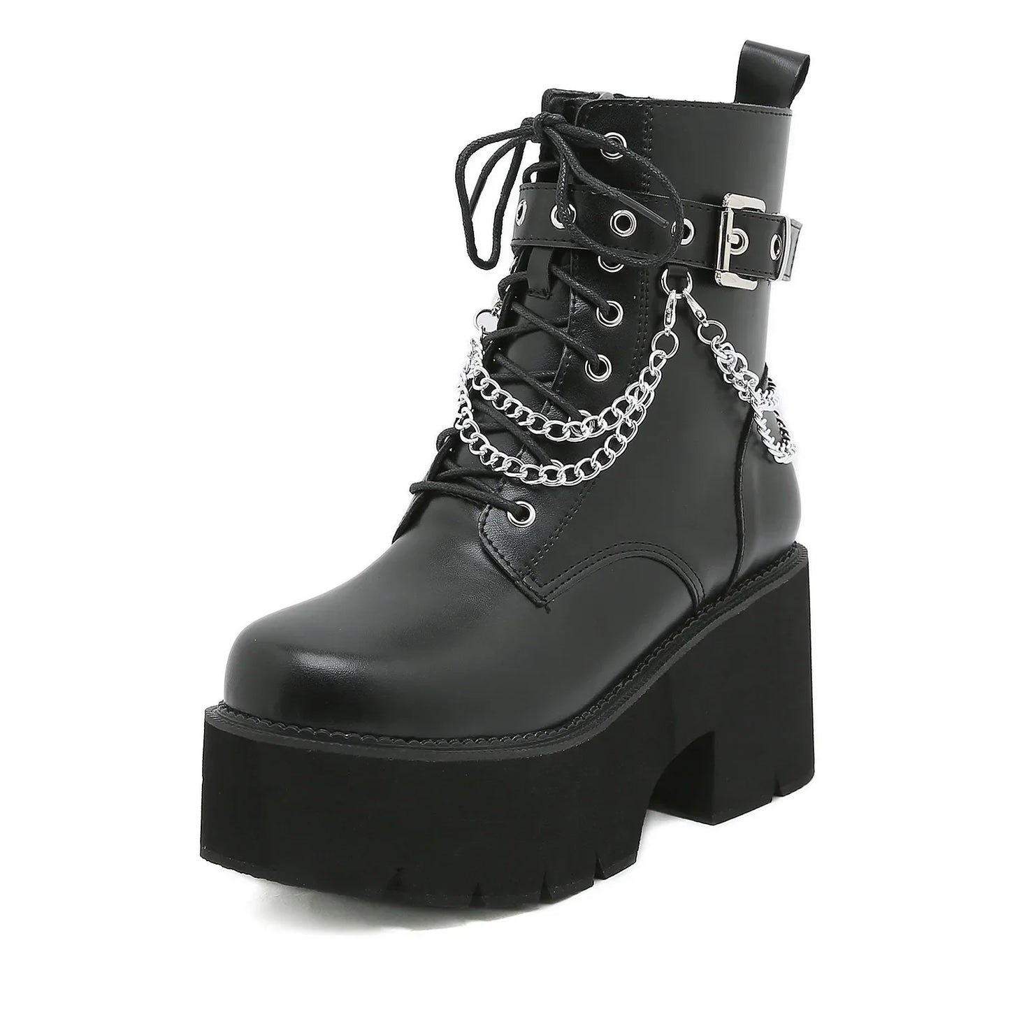 Gothic Plateau-Stiefel mit Schnallenverschluss aus PU