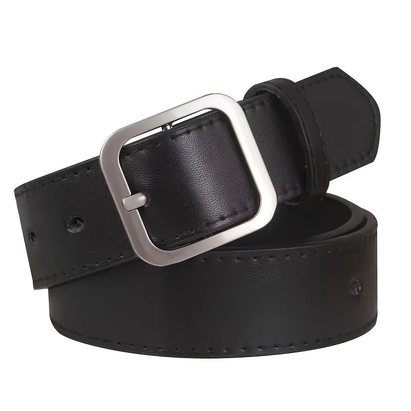 Black Rounded Buckle PU Belt