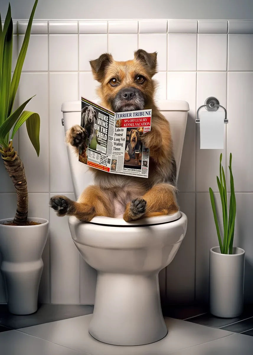 Dog Reading Newspaper Poster