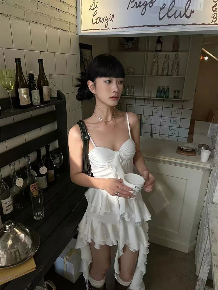 Y2K Ruffle Lace Up Midi Dress
