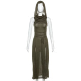 Gothic Hooded Cut Out Maxi Dress