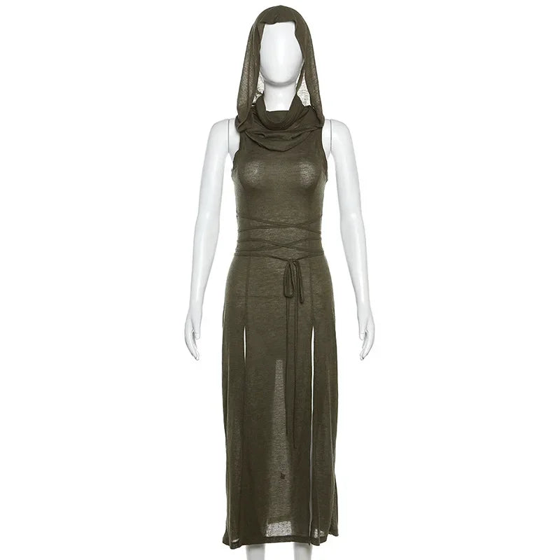 Gothic Hooded Cut Out Maxi Dress