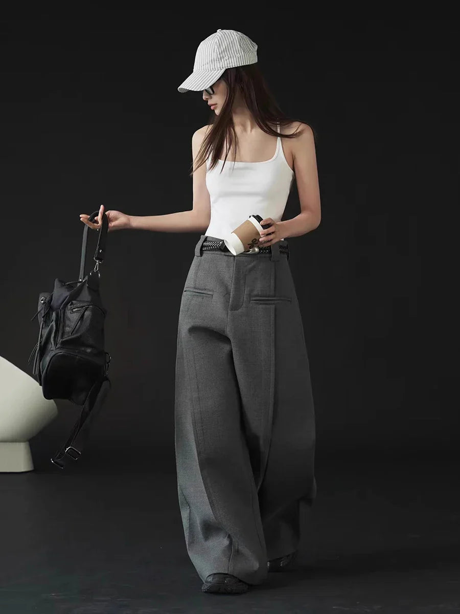 Corporate Girl Modern Pleated Wide Leg Pants