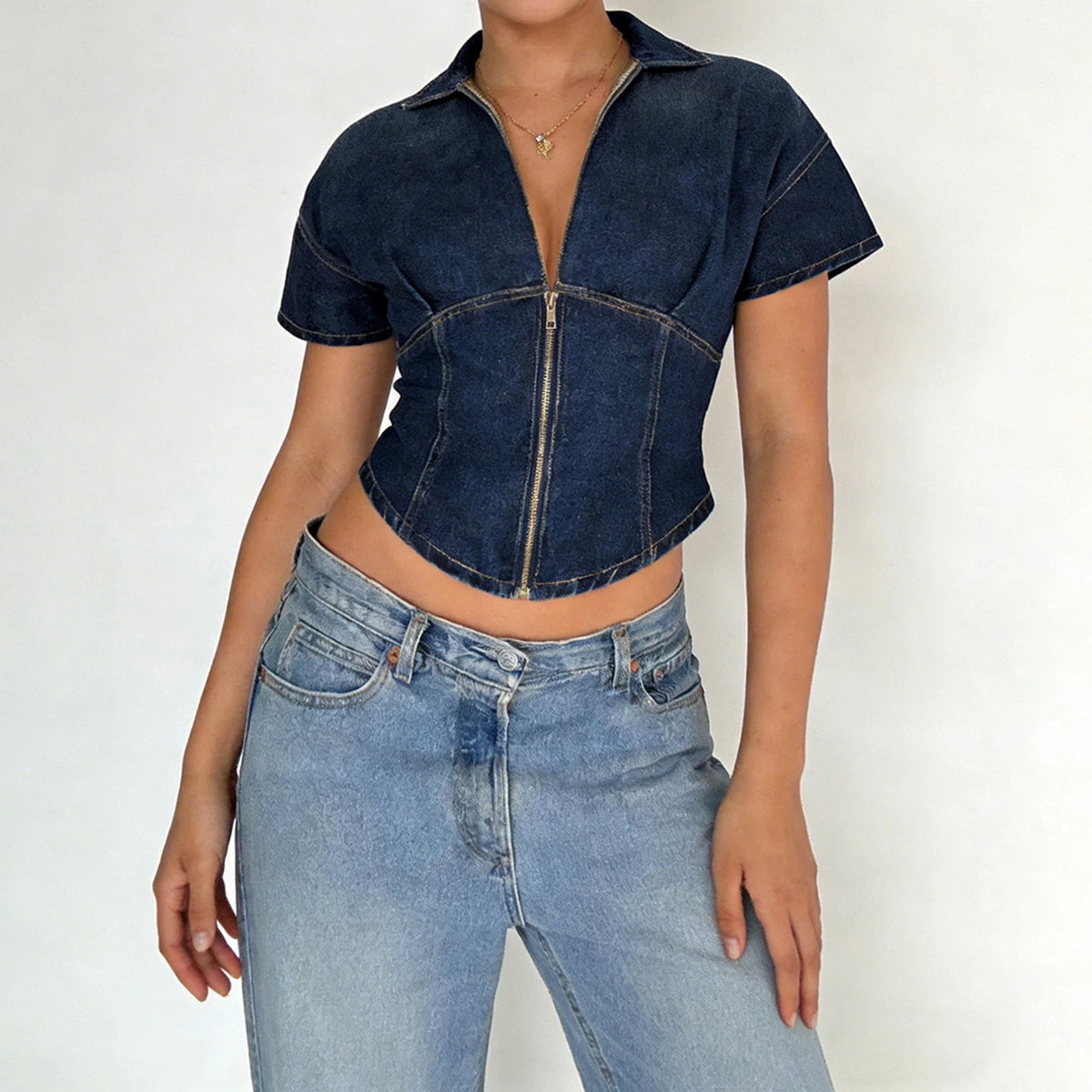 Denim Retro Blue Zip-up Shirt