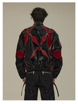 Acubi Cross Print Patchwork Leather Jacket