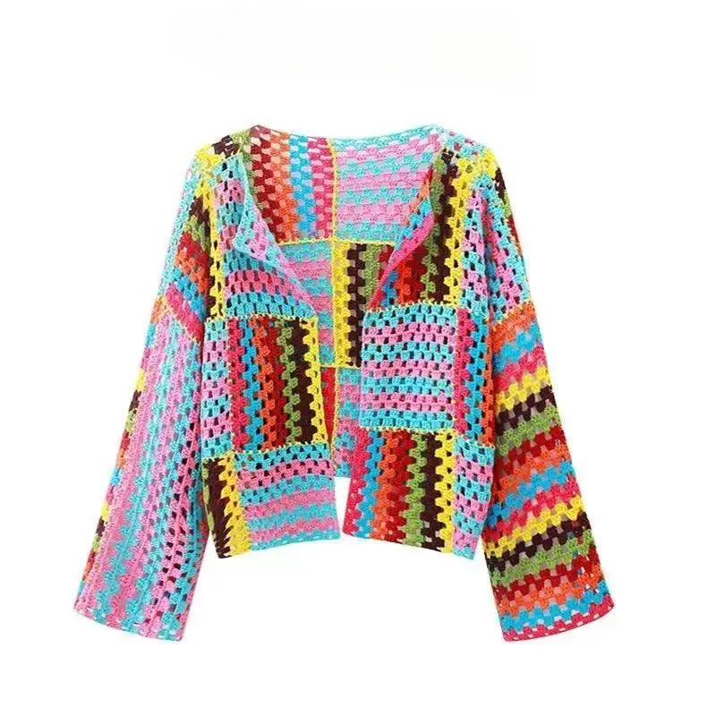 Colorful Crochet Knitted Hollow Cardigan