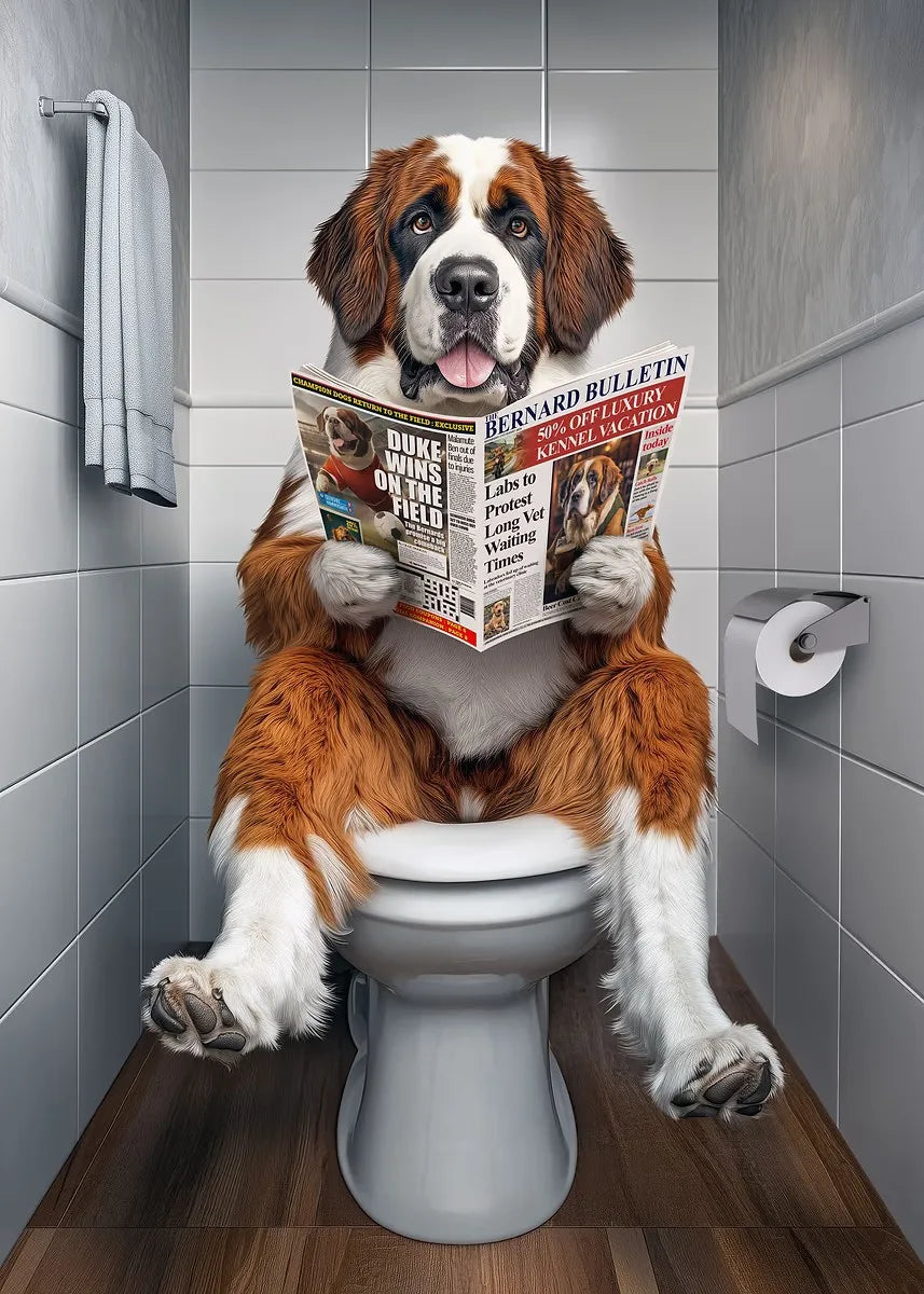 Dog Reading Newspaper Poster