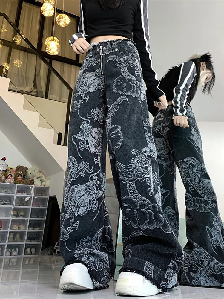 Y2K Dragon Printed Jeans