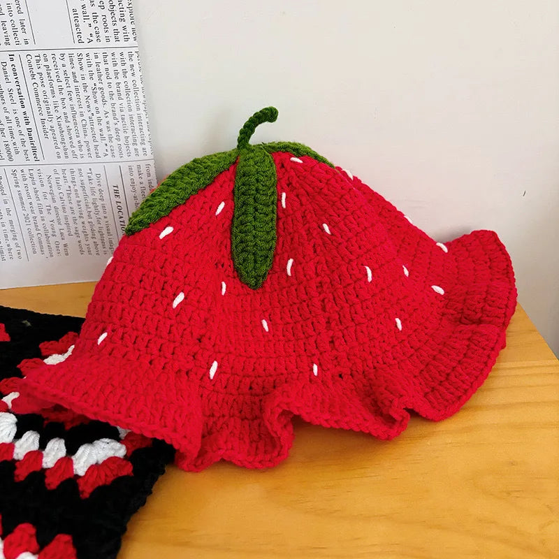 Handmade Crochet Cute Red Strawberry Hat