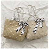 Bow-Tie Embroidery Daisy Shoulder Bag