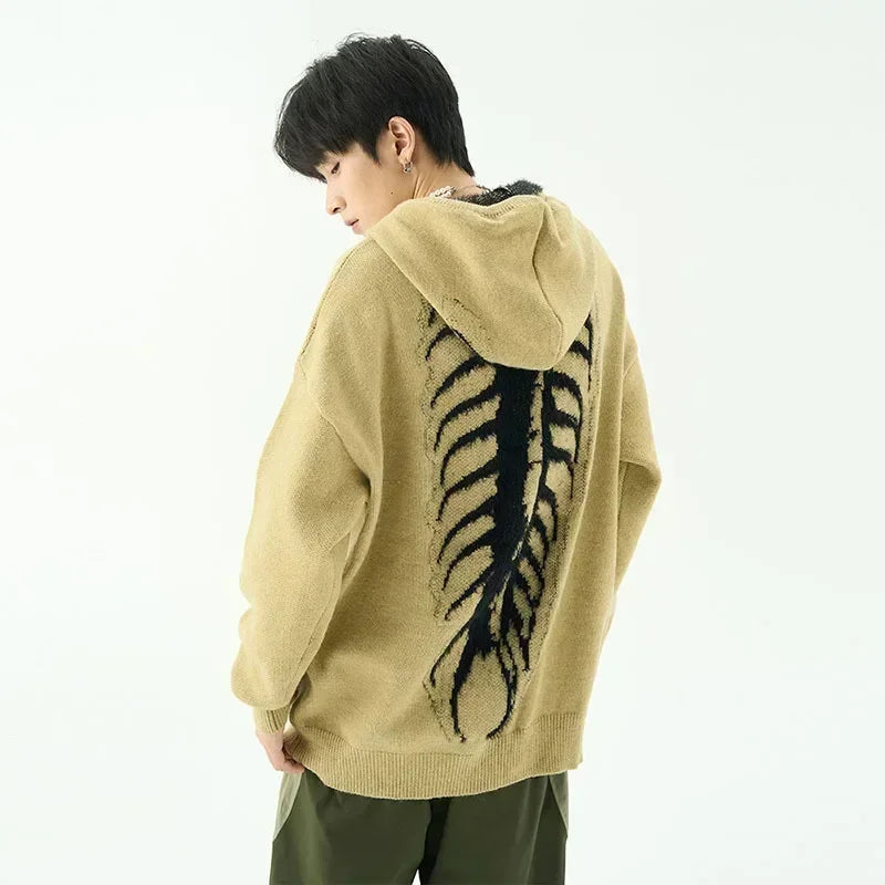 Sudadera con capucha de punto con estampado de ciempiés retro acogedora