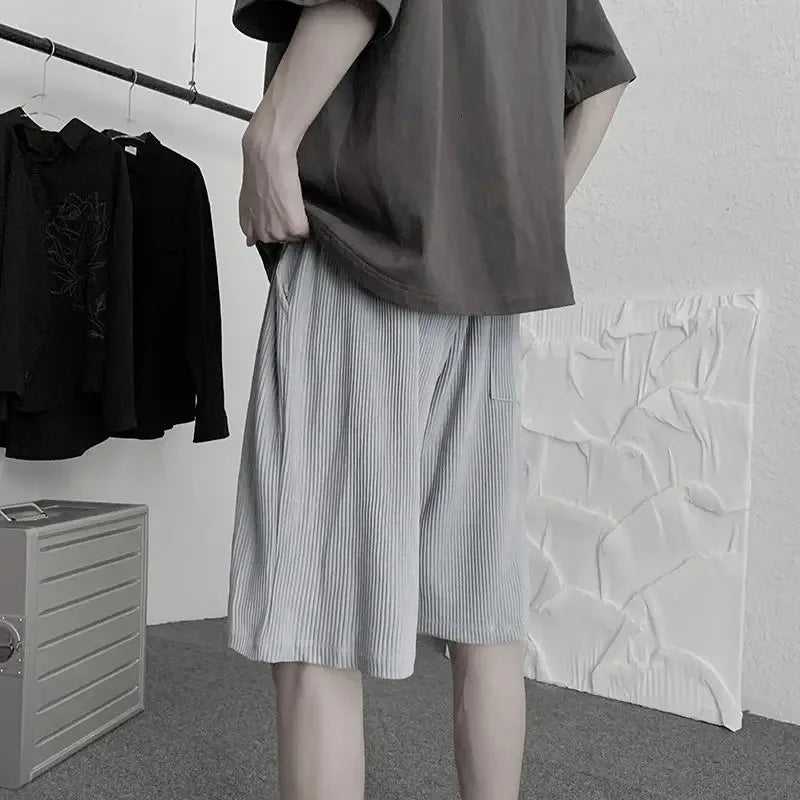 Casual Oversized Grey Pleated Shorts