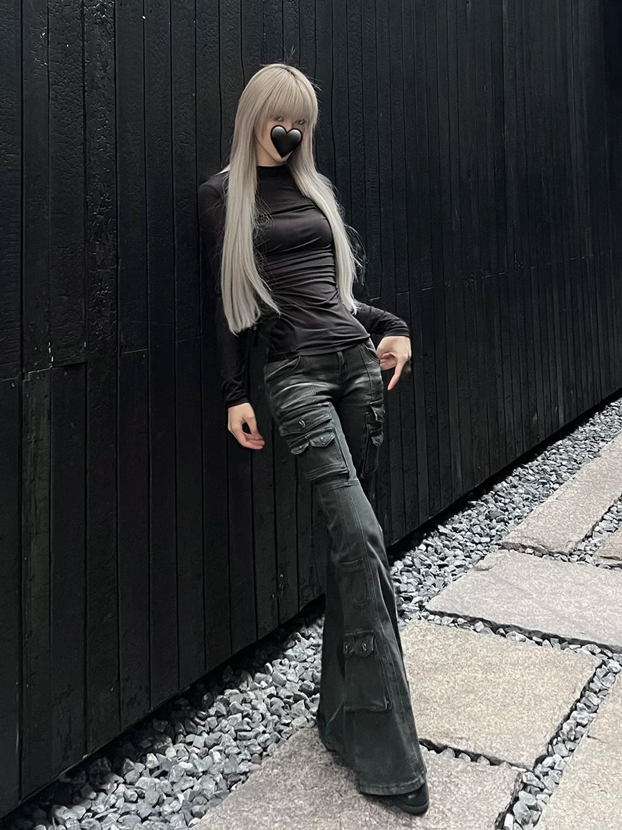 Y2K Black Flare Cargo Jeans