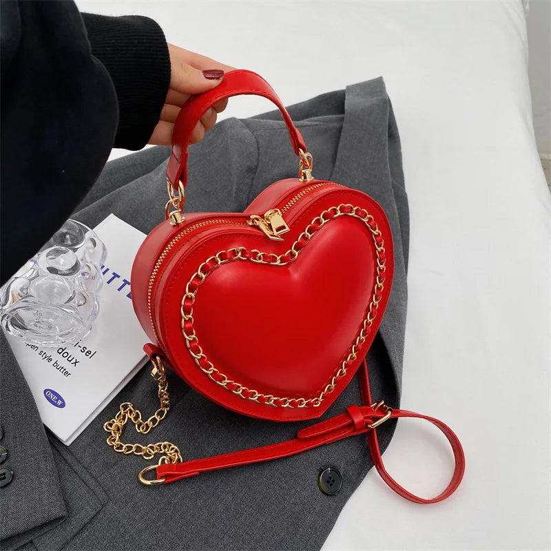Red Heart Chain Crossbody Bag