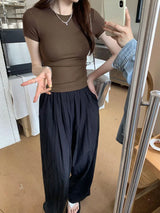 Soft Girl Crewneck Short Sleeve Basic Crop Top