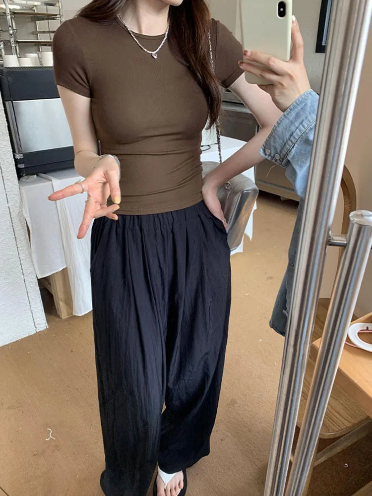 Soft Girl Crewneck Short Sleeve Basic Crop Top
