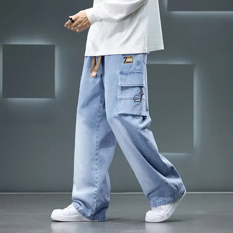 Straight Leg Solid Color Cargo Jeans