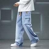 Straight Leg Solid Color Cargo Jeans